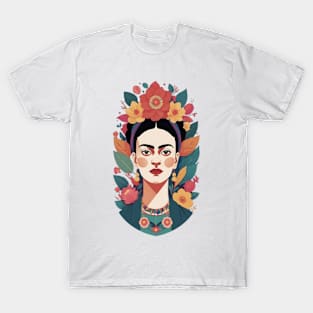 Frida's Floral Reverie: Illustrative Portrait T-Shirt